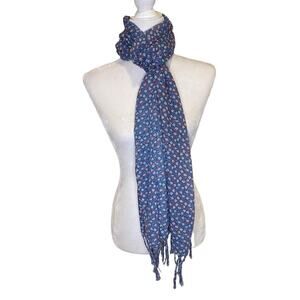AERIE Blue Floral‎ Lightweight Scarf With Fringe